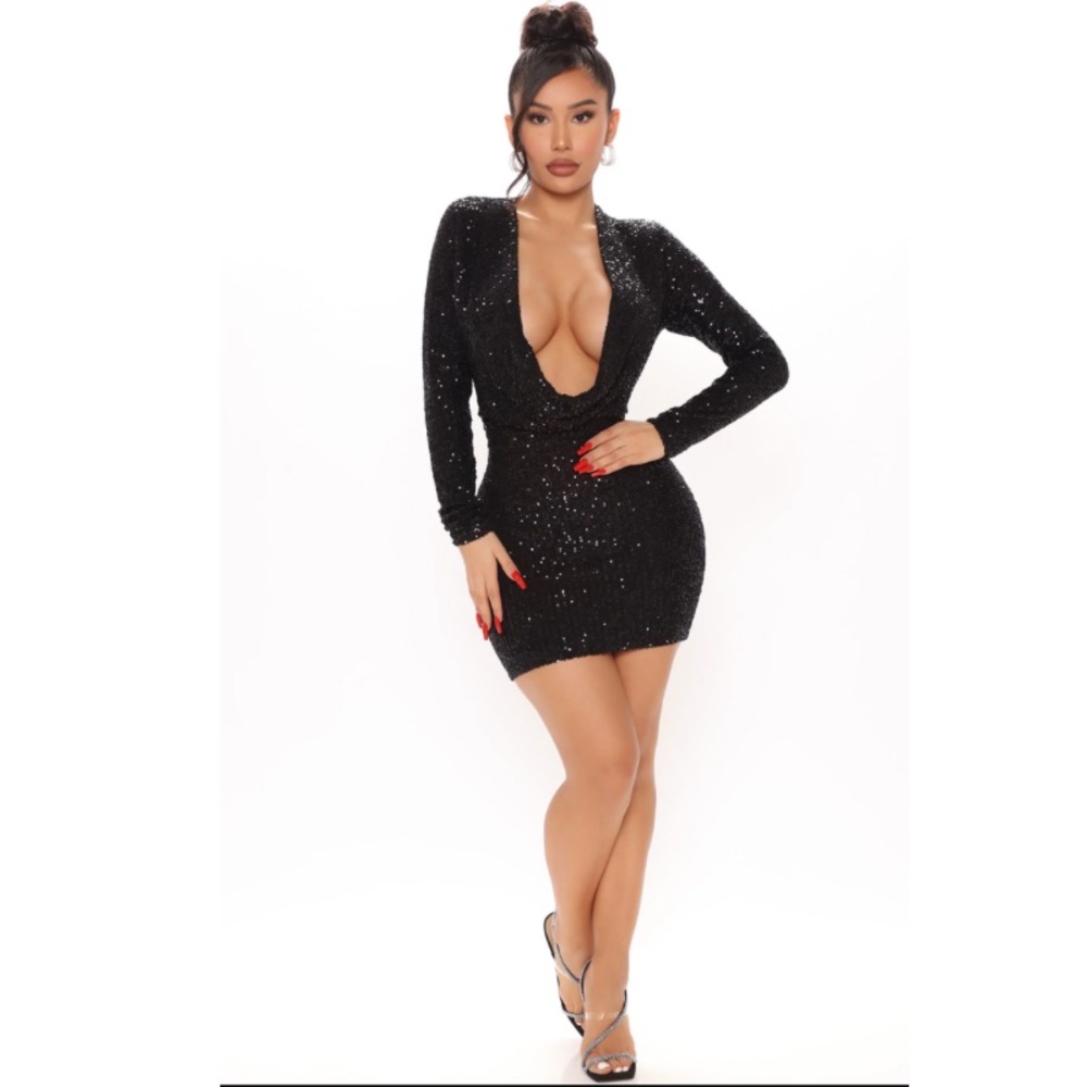 NWT - Never Worn - Fashion Nova Black Sequin Mini Dress Size XL